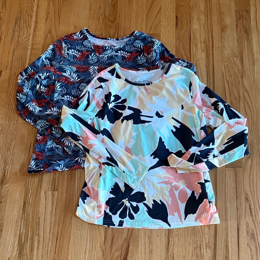 HANG TEN Sun Protection Floral Long Sleeve Tops (set of 2), Size Medium